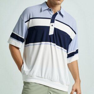 Classics by Palmland 2XL Banded Waist Polo Shirt Blue White Striped Golf Retro